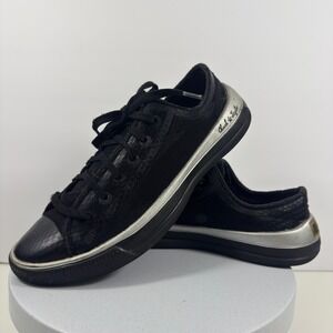 Converse Womens Sneakers Canvas Low Top Classic Casual Black Silver Size 7.5